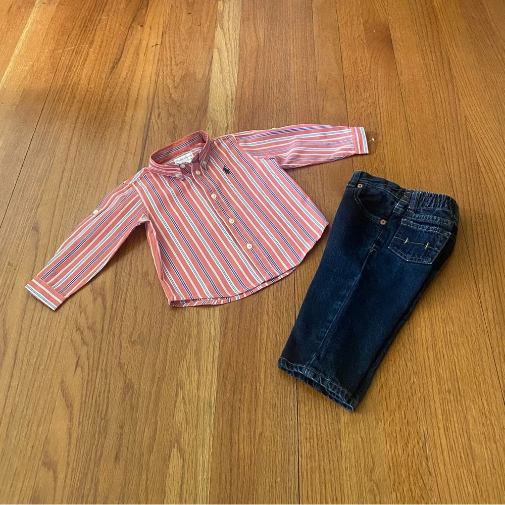 Ralph Lauren Pink Striped Shirt and Blue Jeans Set